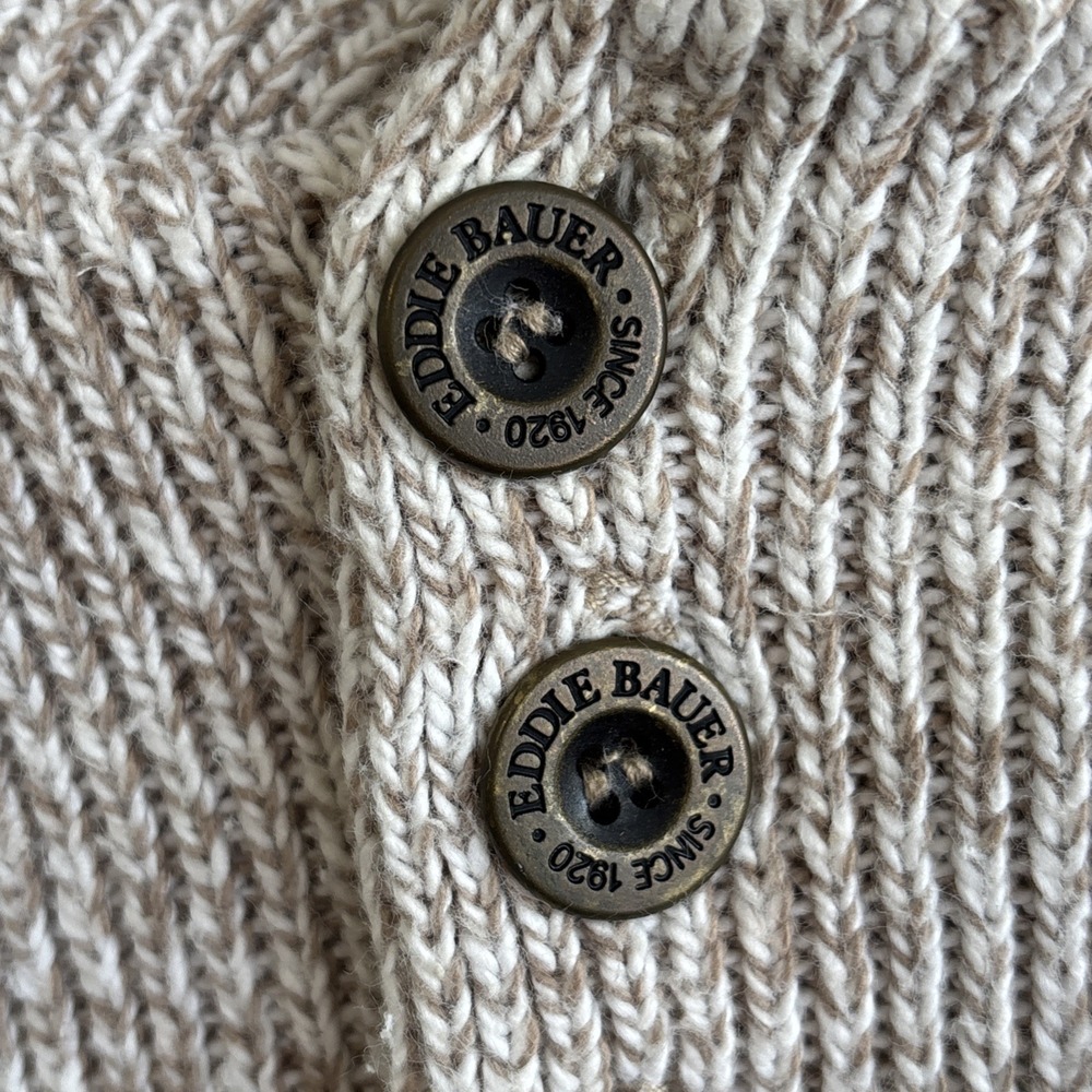 Vintage Eddie Bauer Men's XL Henley Sweater Tan‎ Sand Cotton Knit Made in USA - Picture 5 of 7